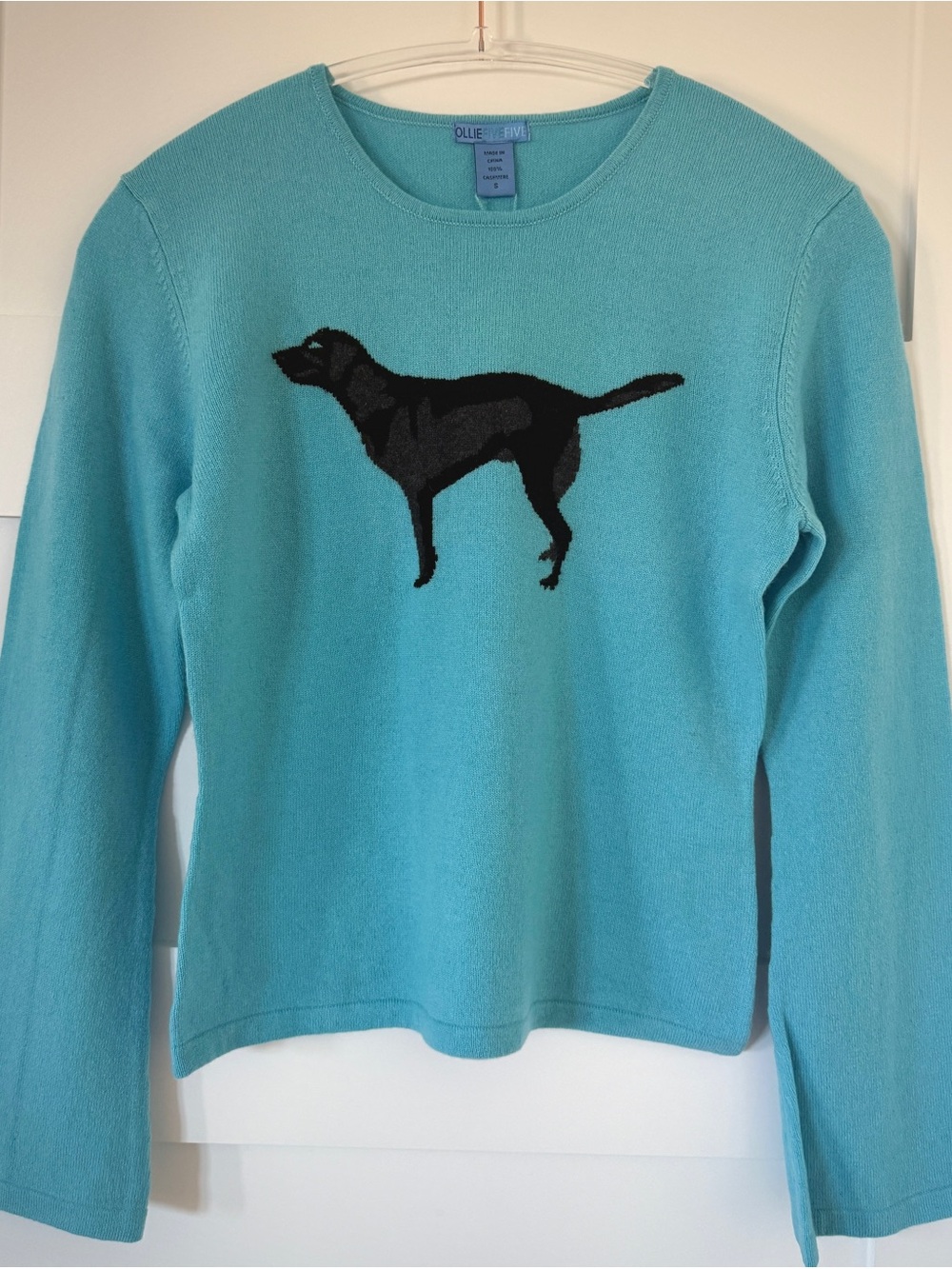 Women’s 100% Cashmere Sweater MEDIUM Orange W Yellow Lab Retriever Dog 100%